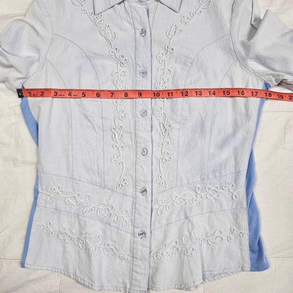 Reba Blue Denim Embroidered‎ Button Down Collar Long Sleeve Top Women's Size S - Picture 10 of 12